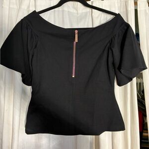 Ted Baker Off Shoulder Blouse Black Women’s 4 Gold Zipper Designer Top